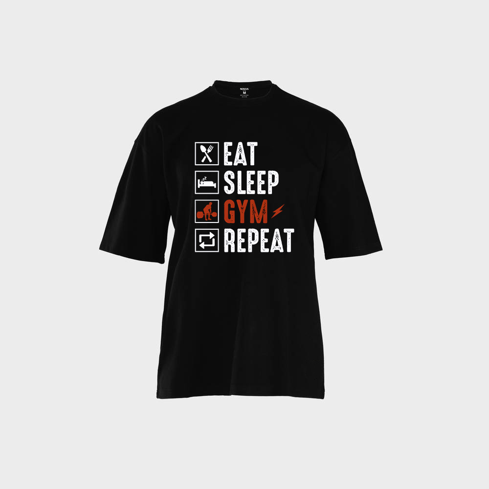 تيشيرت NOVUS BRAND Eat Sleep Gym Repeat - صورة أمامية للمنتج بخلفية بيضاء