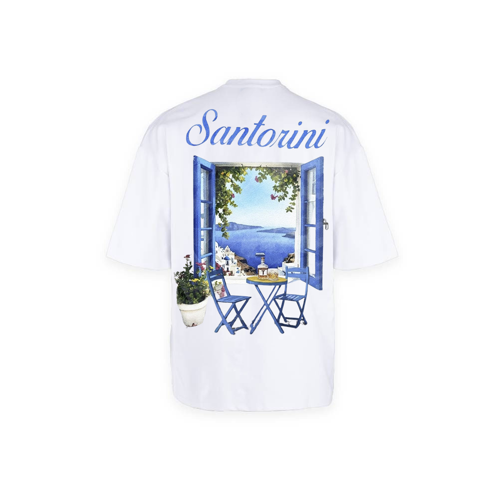 تيشيرت NOVUS BRAND Santorini Bloom أبيض - صورة خلفية للمنتج توضح تصميم Santorini