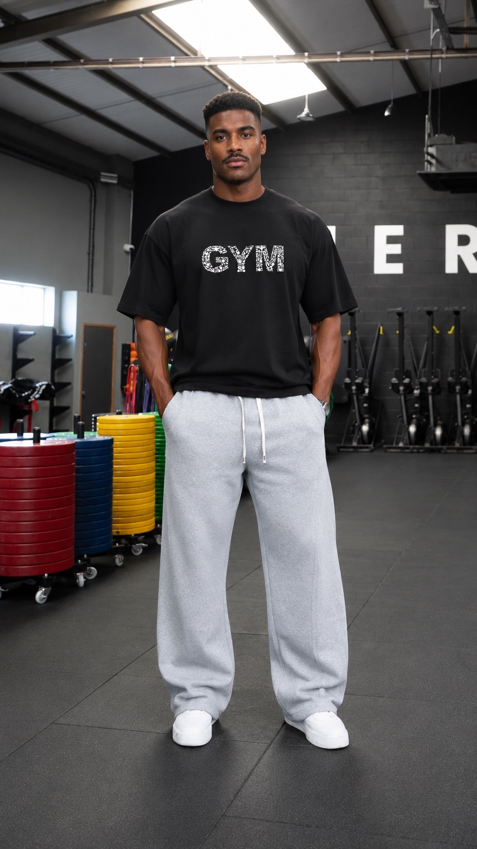تيشيرت NOVUS BRAND Gym Break أسود - منظر أمامي على موديل داخل الجيم