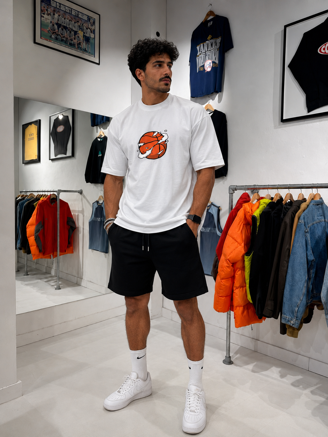 تيشيرت NOVUS BRAND Basketball Sketch أبيض - إطلالة كاملة أمامية بستايل كاجوال رياضي
