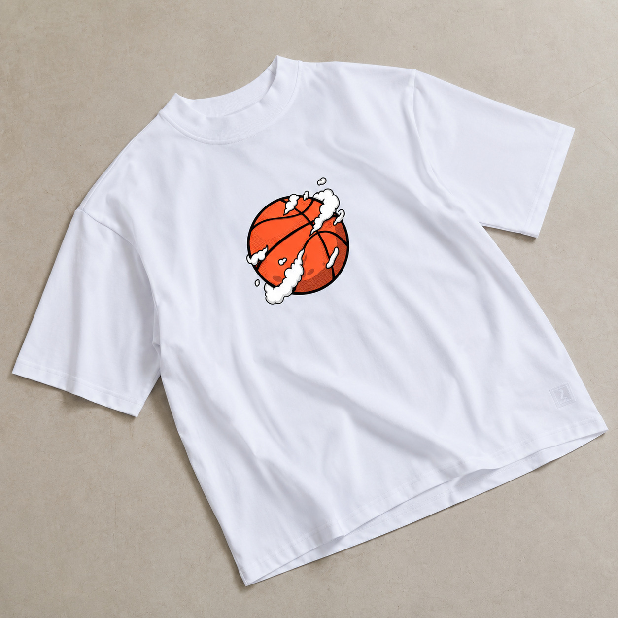 تيشيرت NOVUS BRAND Basketball Sketch أبيض - صورة أمامية مسطحة بتصميم كرة سلة