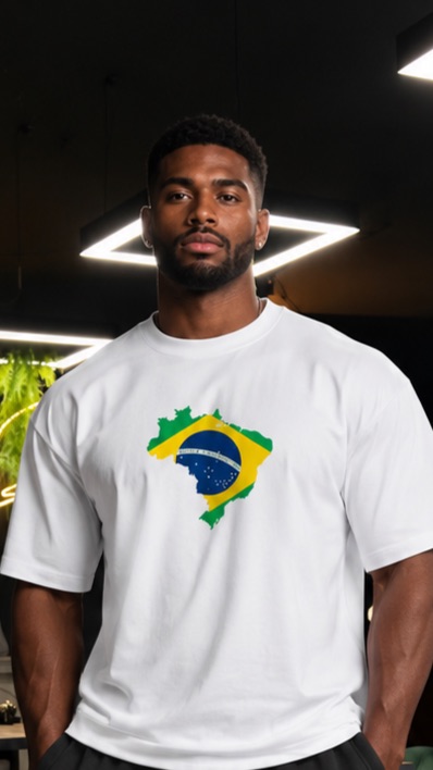 تيشيرت NOVUS BRAND Brazil Spirit أبيض - لقطة أمامية قريبة توضح التصميم الأمامي