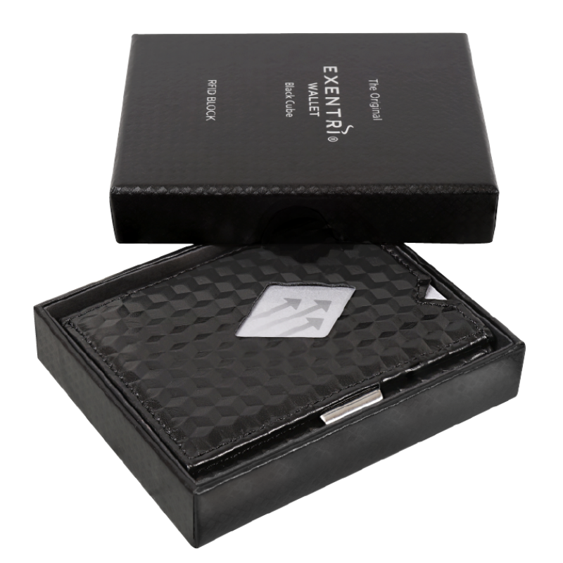 محفظة بطائق ونقود من exentri أسود بتصميم فايبر