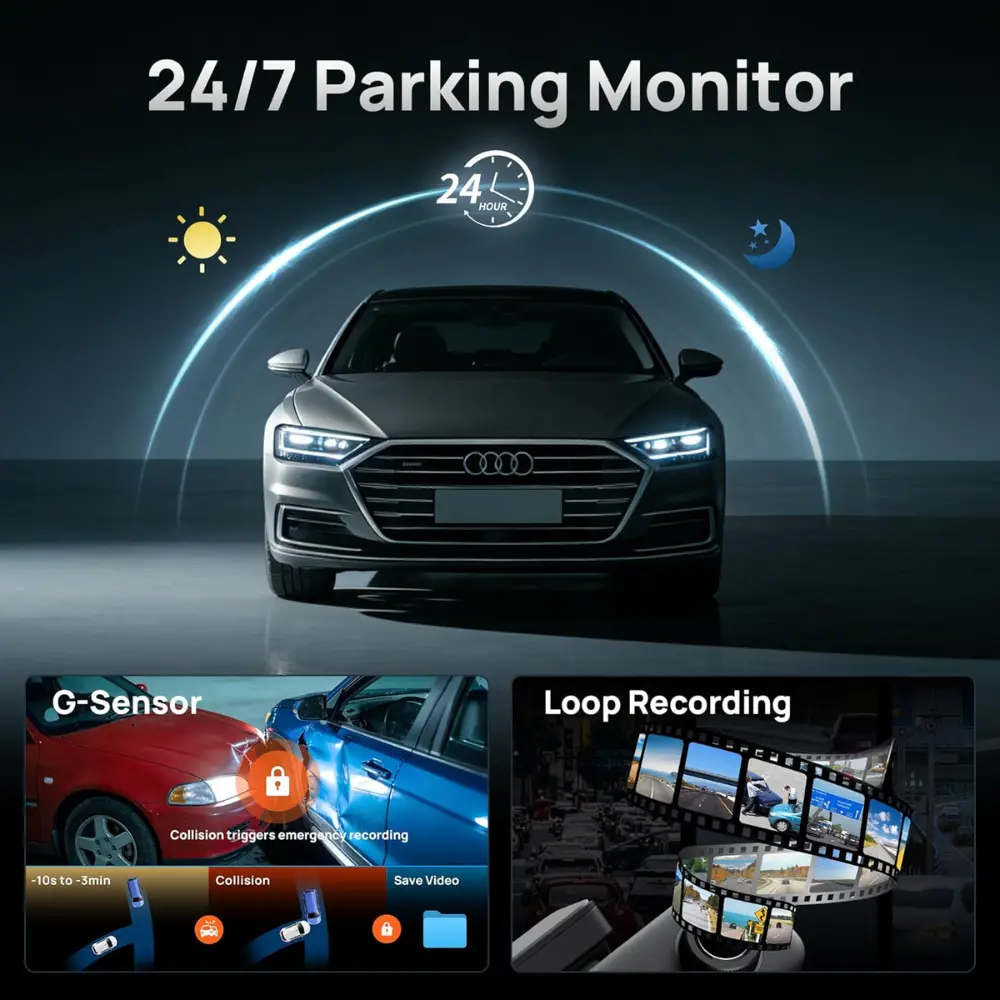  داش كام 70mai T800E كاميرا أمامية بدقة 4K + كاميرا داخلية وخلفية بدقة HD - أسود