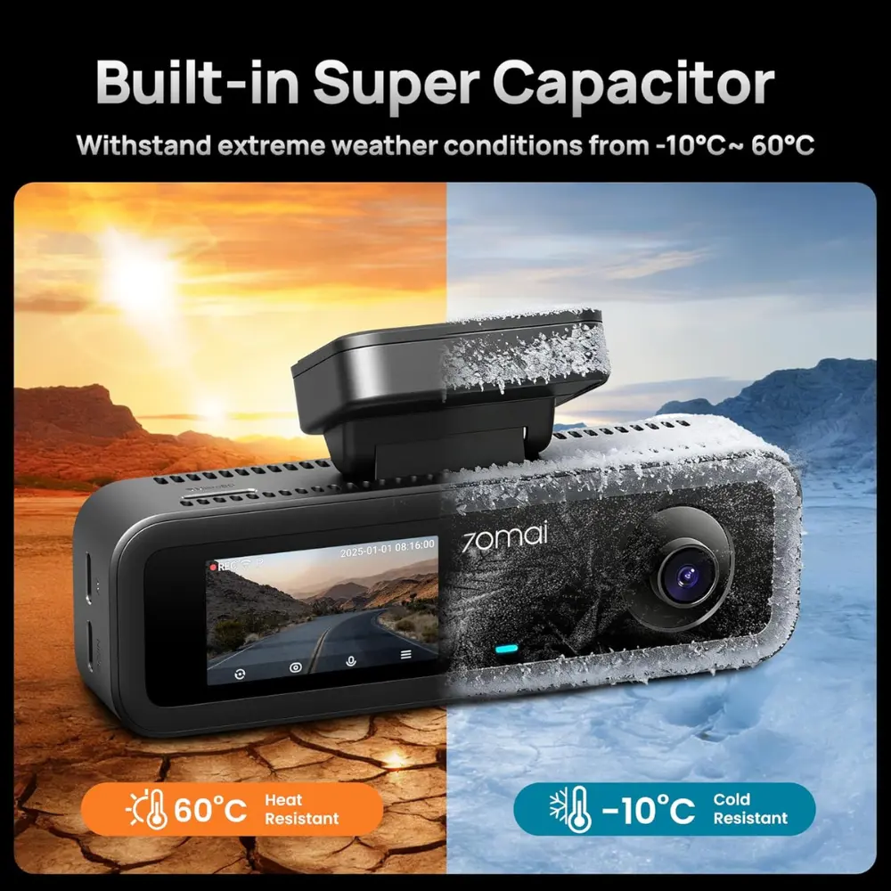  داش كام 70mai T800E كاميرا أمامية بدقة 4K + كاميرا داخلية وخلفية بدقة HD - أسود