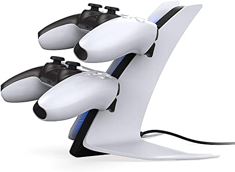 Dual charging dock for PS5 controllers with blue LED light