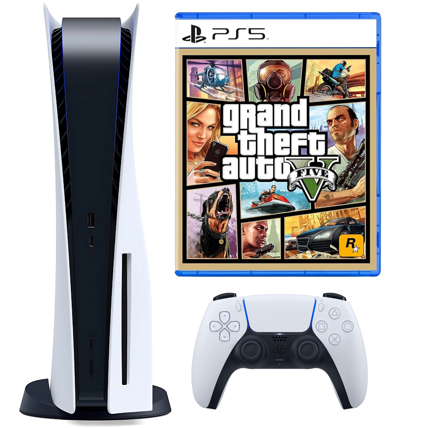 Refurbished PlayStation 5 Disc Edition with GTA V Game and 1 Year Warranty