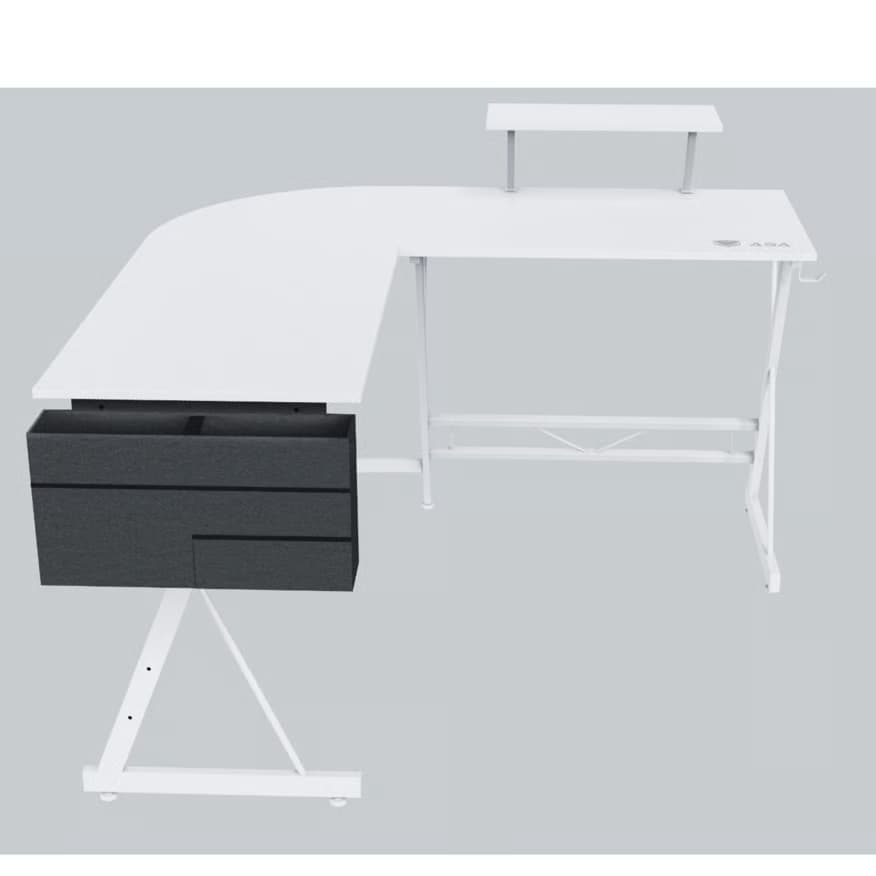 White ASA L3 L-shaped gaming and office corner desk with carbon fiber surface