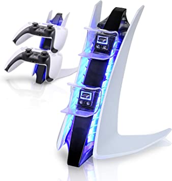 Dual charging dock for PS5 controllers with blue LED light