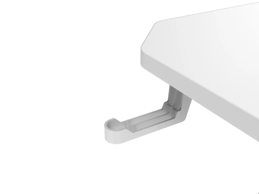 White ASA Z shaped gaming desk with extended mouse pad and cup holder