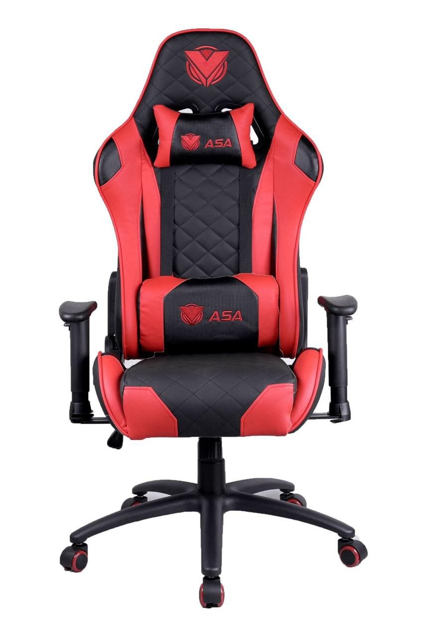 ASA Diamond gaming chair in red and black with lumbar and neck cushions