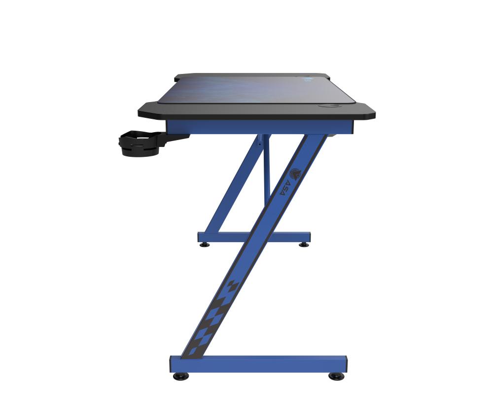 ASA Z Model Gaming Desk in Blue with Extended Mouse Pad and Headphone Hook