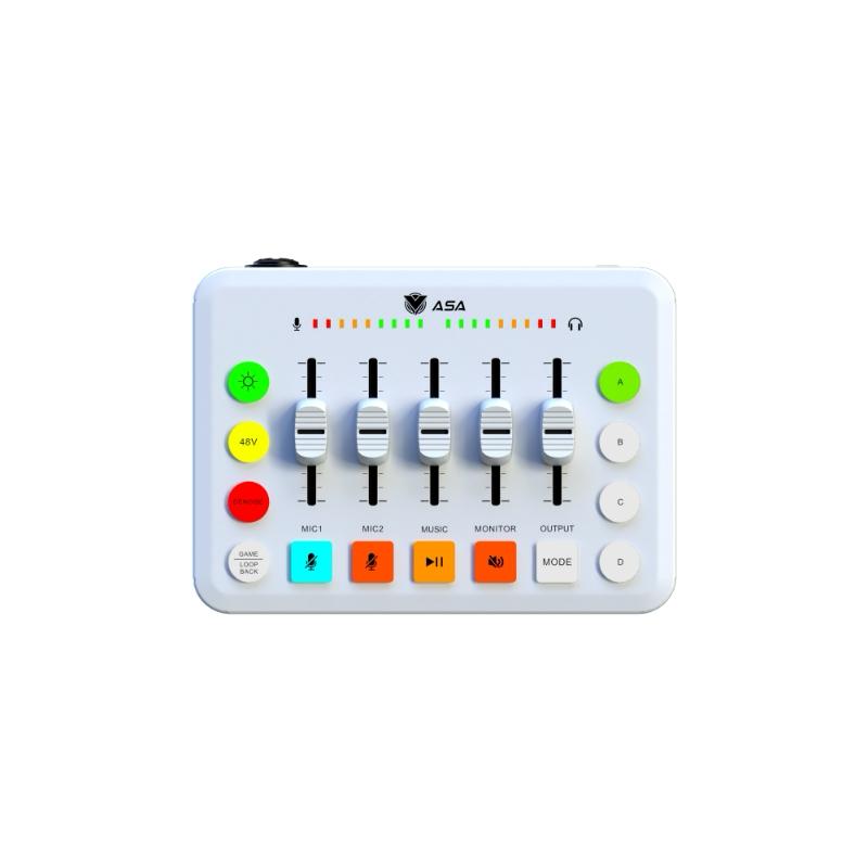 ASA A99 Professional Audio Mixer with 48V Phantom Power and advanced audio controls for streaming, podcasting, and recording.