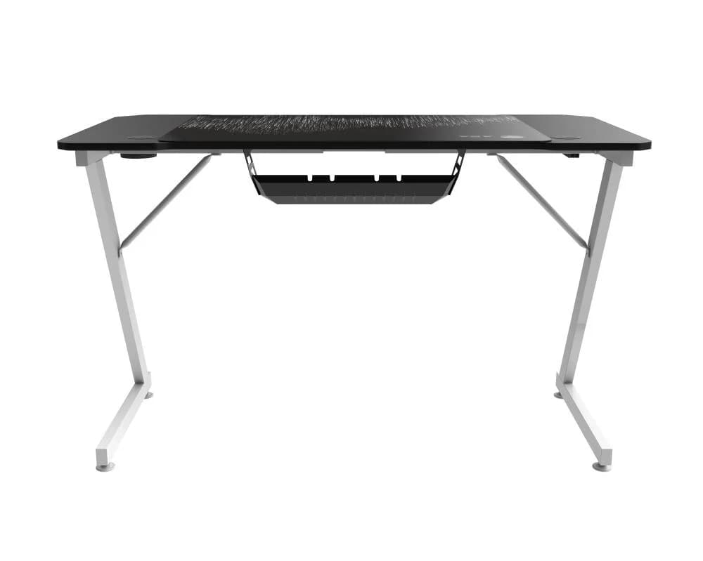 ASA Z-Shaped Gaming Desk in Black and White with Extended Mouse Pad and Cup Holder