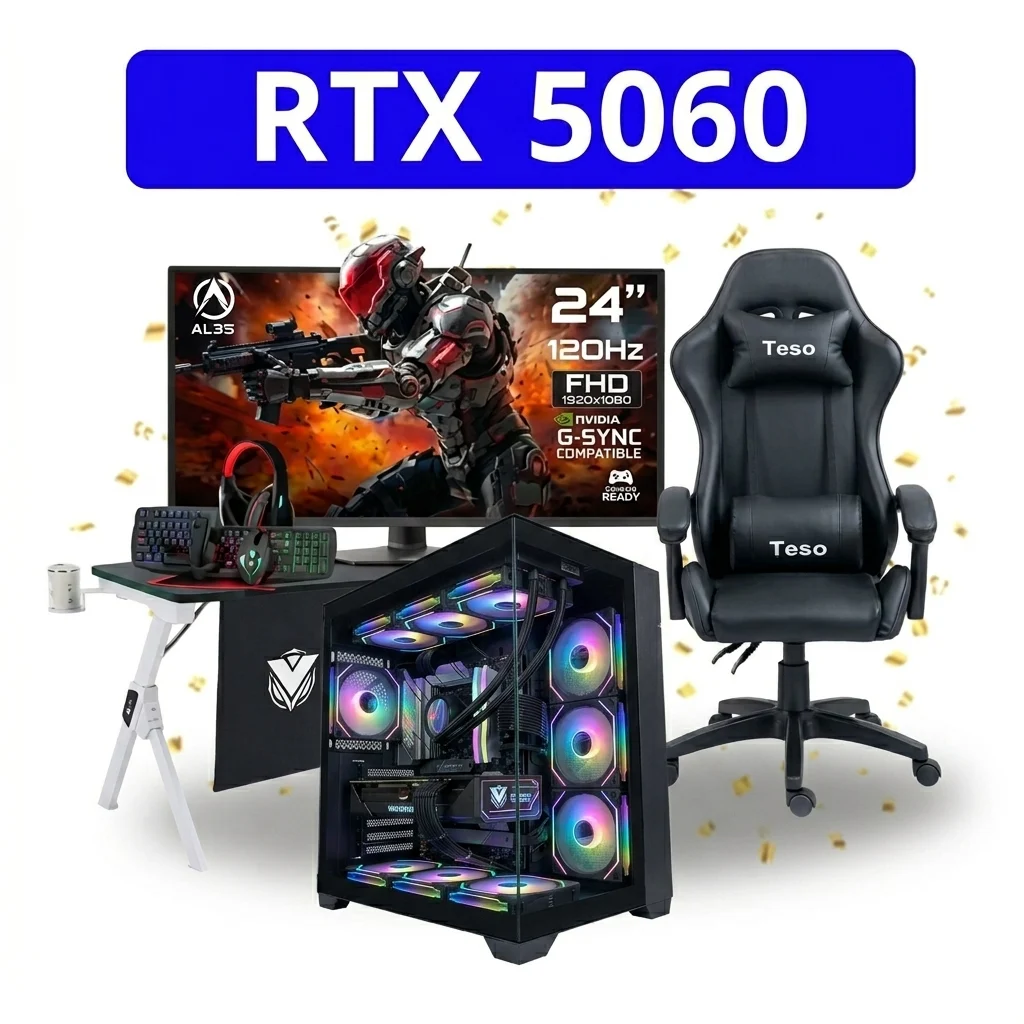 Complete gaming PC build with RTX 5060 graphics card