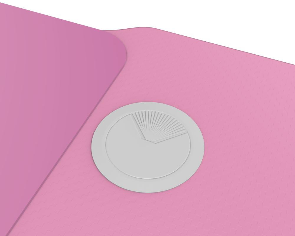 ASA Z shaped pink gaming desk with extended mouse pad and headphone hook