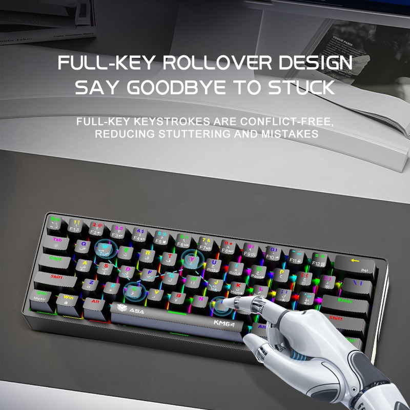 كيبورد ميكانيكي وماوس ASA KM64 بإضاءة RGB للألعاب