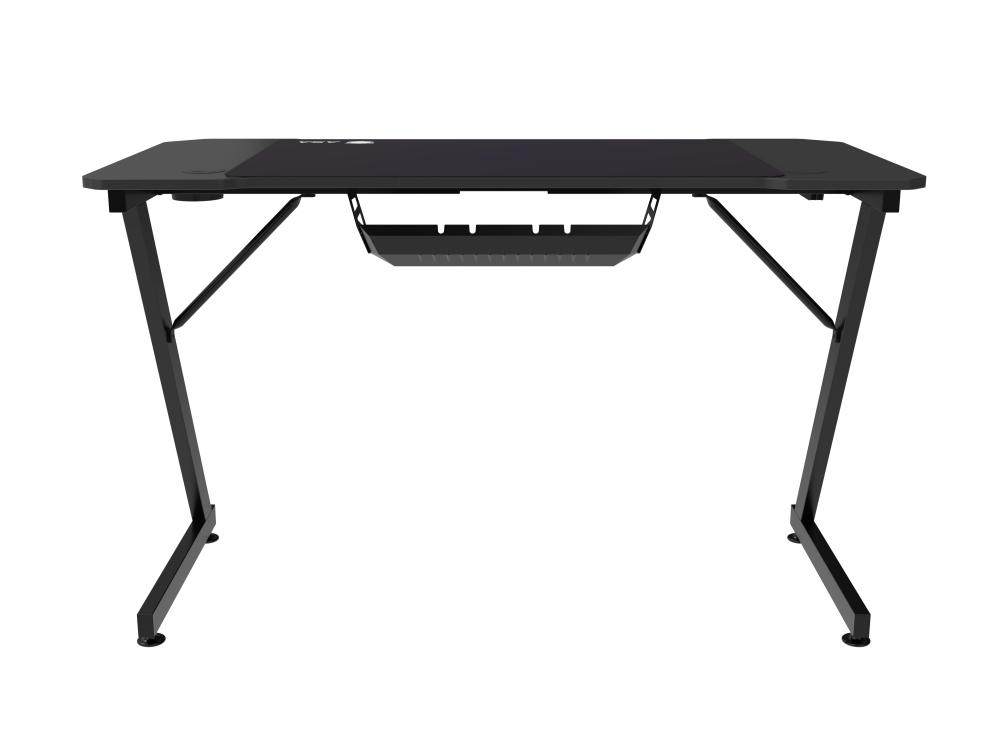 ASA Z-Shaped Gaming Desk in Black with Extended Mouse Pad and Headphone Hook