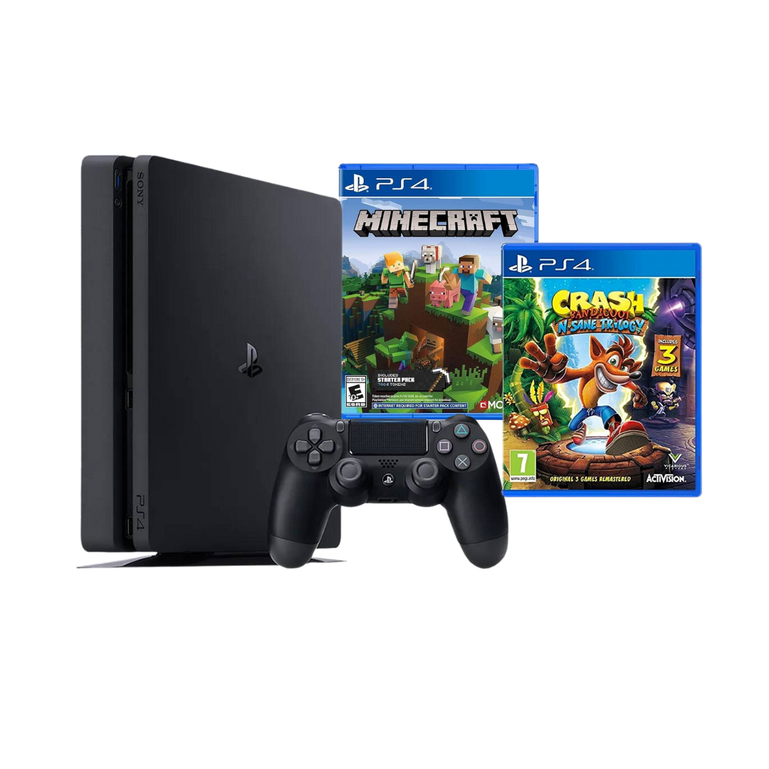 Sony PlayStation 4 500GB Black with DualShock 4 Controller, Minecraft and Crash Bar (Renewed) 1 Year Warranty Free Shipping