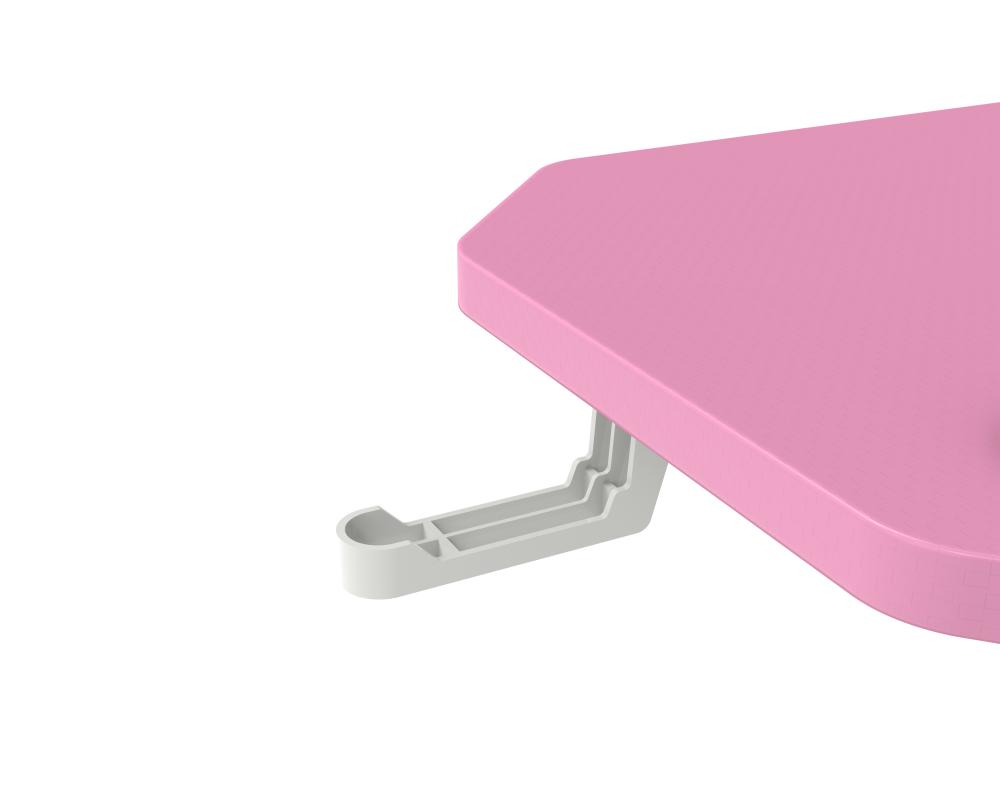 ASA Z shaped pink gaming desk with extended mouse pad and headphone hook