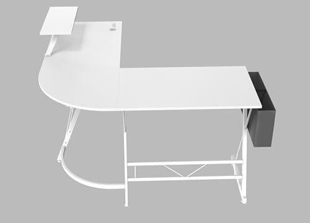 White ASA L3 L-shaped gaming and office corner desk with carbon fiber surface