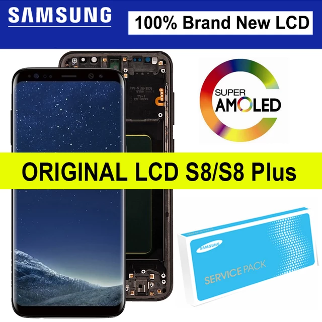 Original Samsung Galaxy S8 Plus screen with frame — genuine OEM replacement part, one-year warranty