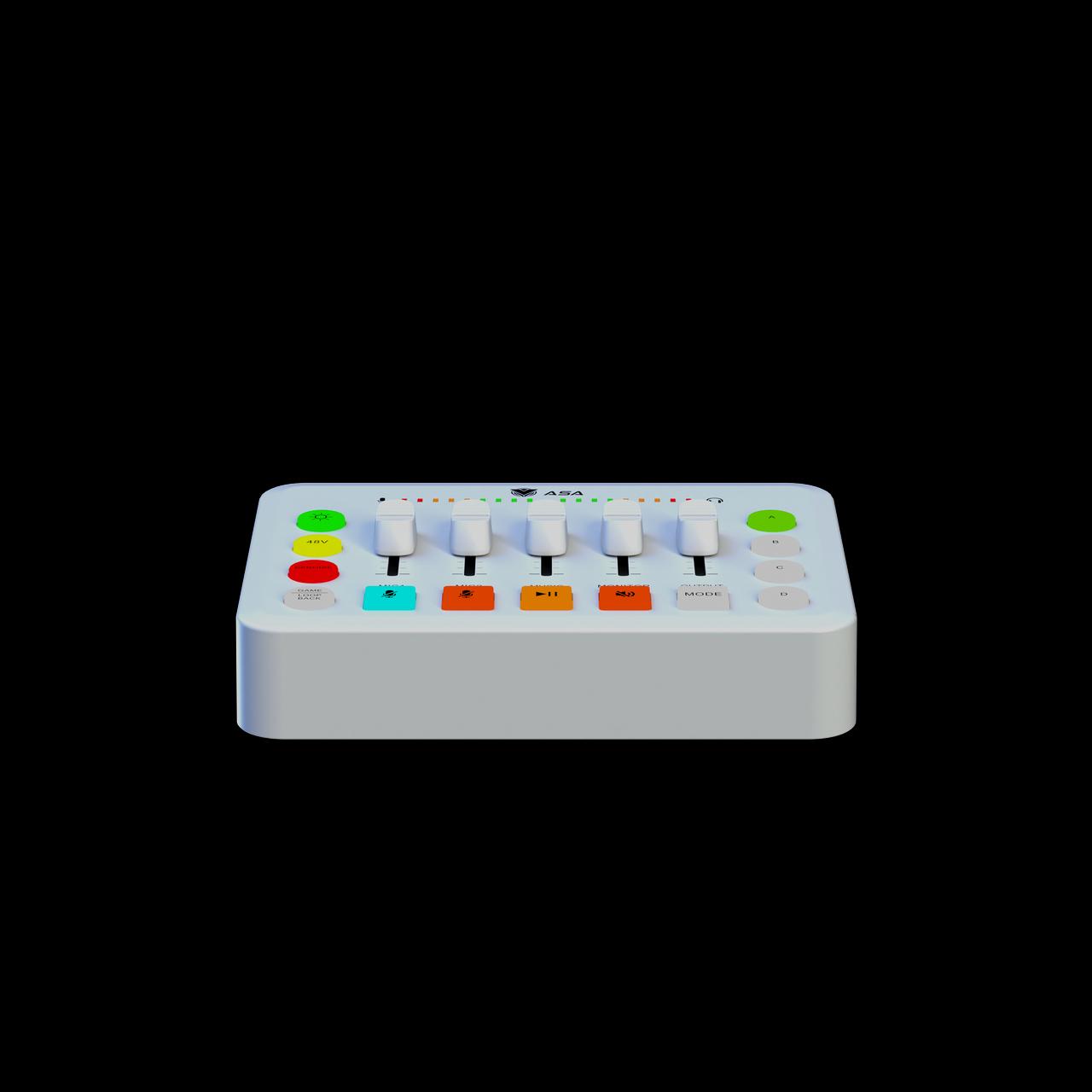 ASA A99 Professional Audio Mixer with 48V Phantom Power and advanced audio controls for streaming, podcasting, and recording.