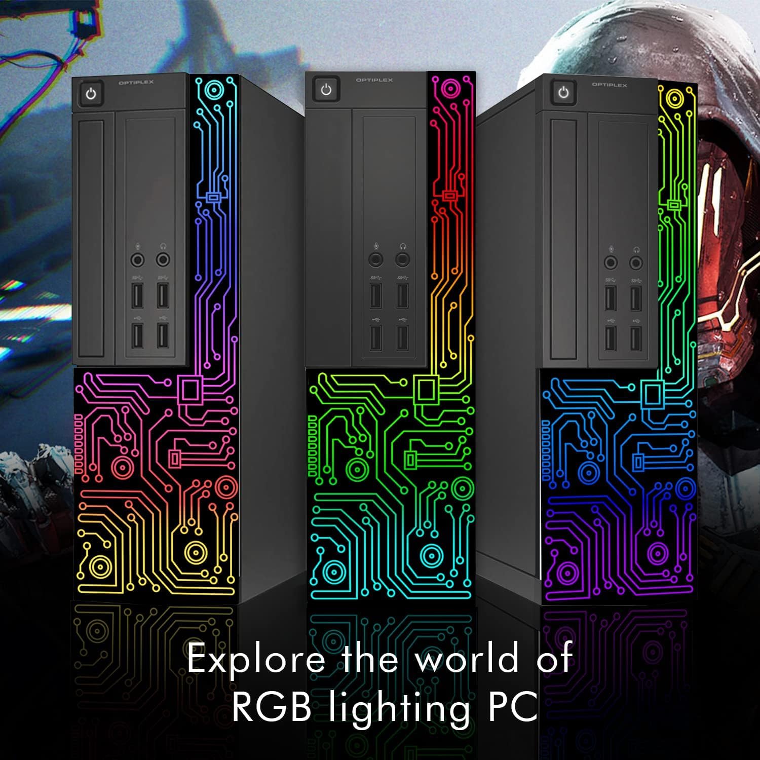 كمبيوتر مكتبي ديل OptiPlex RGB مجدد بمعالج Intel Core i7 وذاكرة 16 جيجابايت SSD 512 جيجابايت مع شاشة 24 بوصة وإكسسوارات RGB