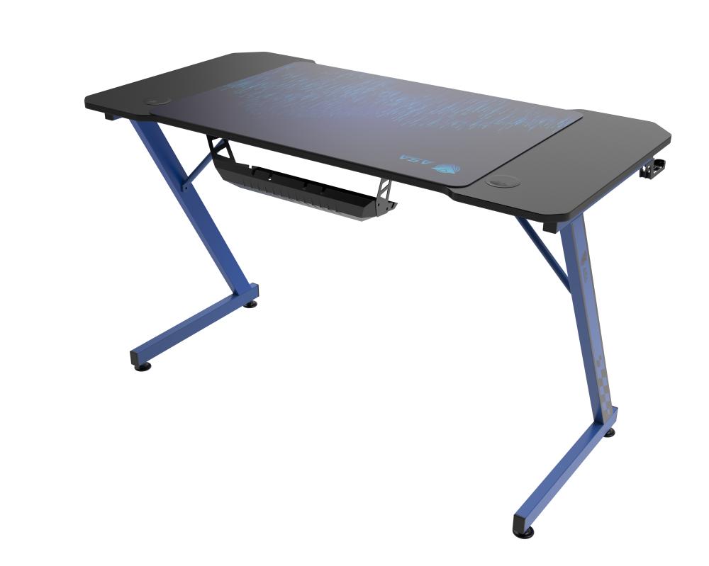 ASA Z Model Gaming Desk in Blue with Extended Mouse Pad and Headphone Hook