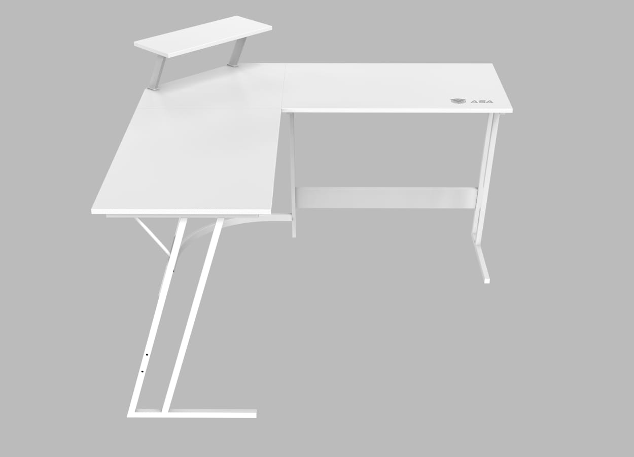 ASA L-shaped white gaming corner desk for professional setup