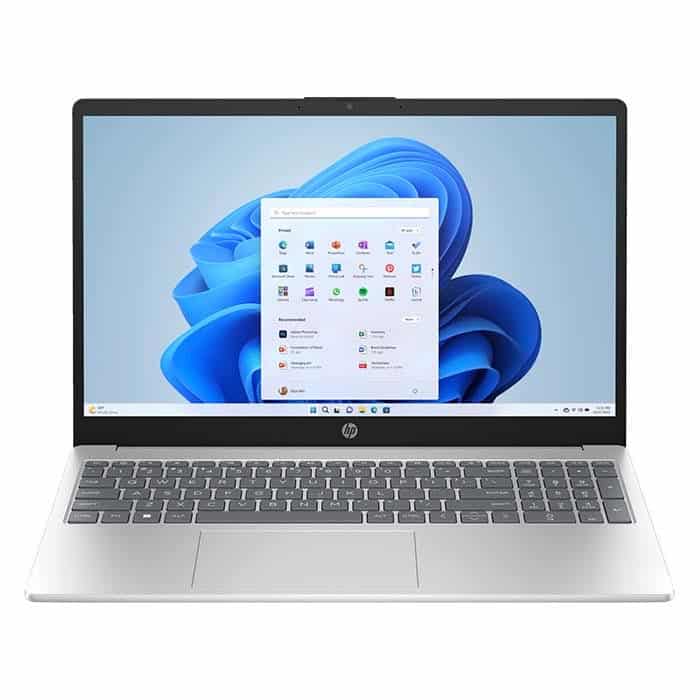 New HP 15-fd0021nx silver laptop 15.6 inch screen front view