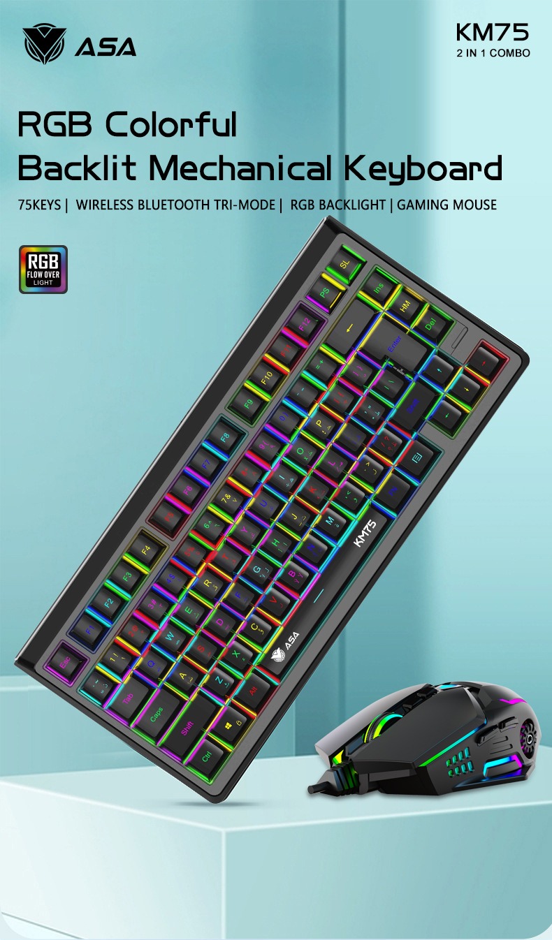 ASA KM75 Wireless Mechanical Gaming Keyboard and Mouse RGB Combo