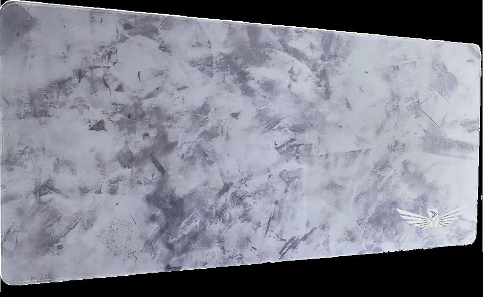 Large marble grey gaming and office mouse pad with reinforced stitched edges