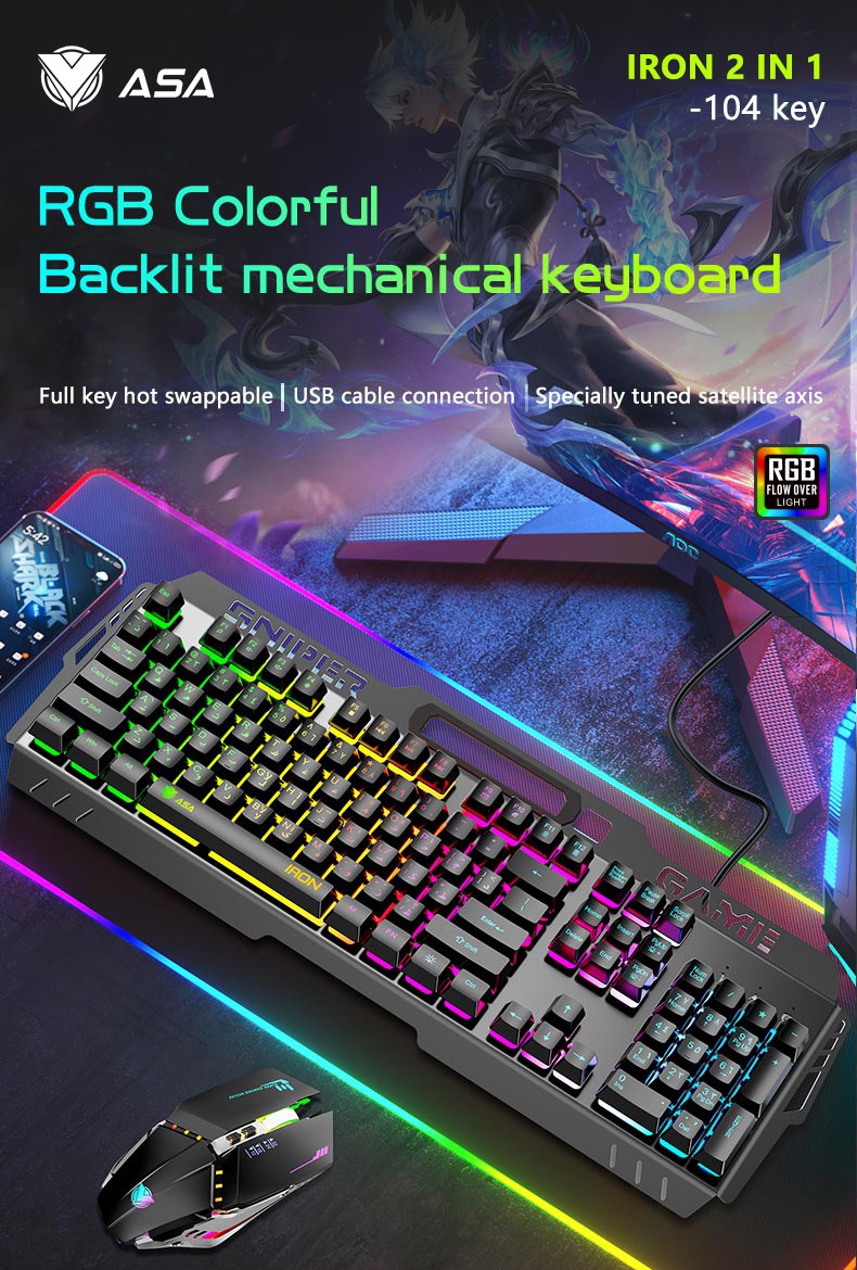 ASA IRON Gaming Keyboard and Mouse RGB Combo