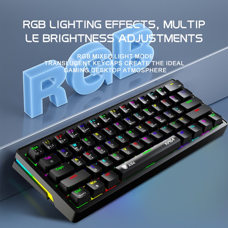 كيبورد ميكانيكي وماوس ASA KM64 بإضاءة RGB للألعاب