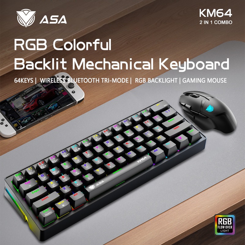 كيبورد ميكانيكي وماوس ASA KM64 بإضاءة RGB للألعاب