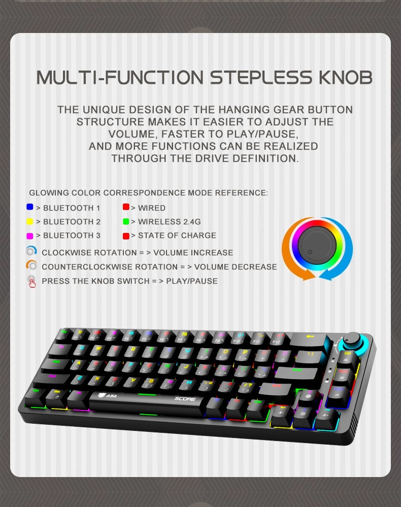 ASA SCORE Wireless Mechanical Gaming Keyboard with RGB Lighting