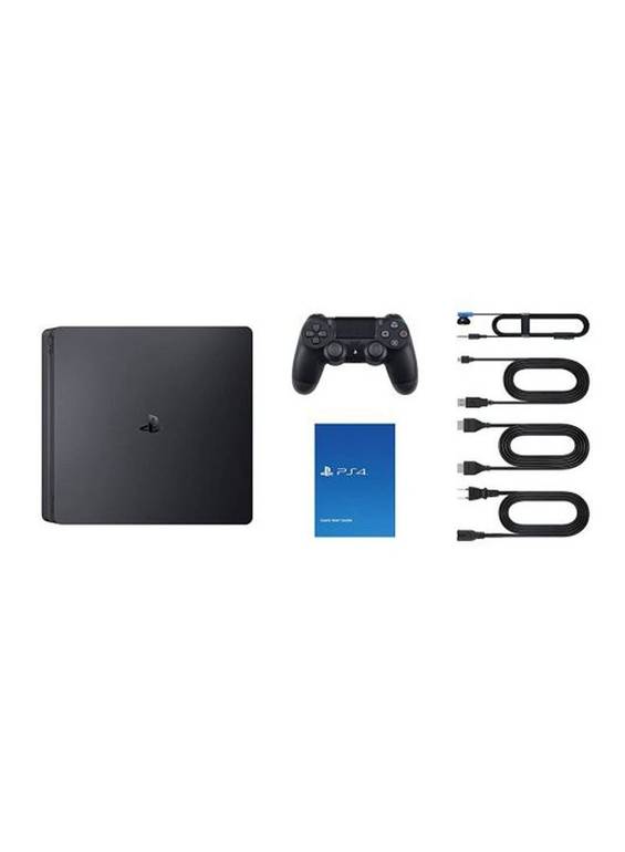 Used PlayStation 4 Slim 500GB with two DualShock controllers and GT strip gift included