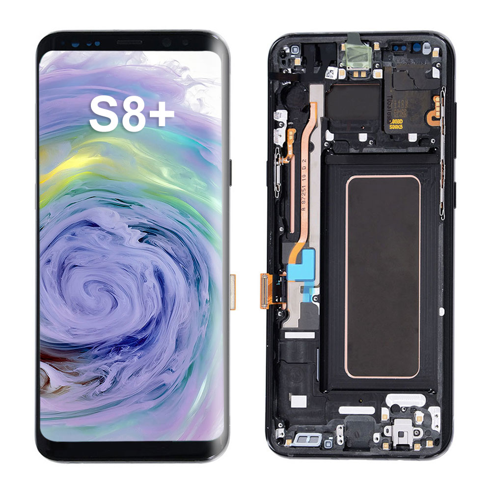 Original Samsung Galaxy S8 Plus screen with frame — genuine OEM replacement part, one-year warranty