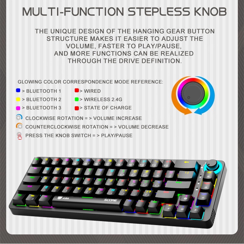 ASA SCORE Wireless Mechanical Gaming Keyboard with RGB Lighting