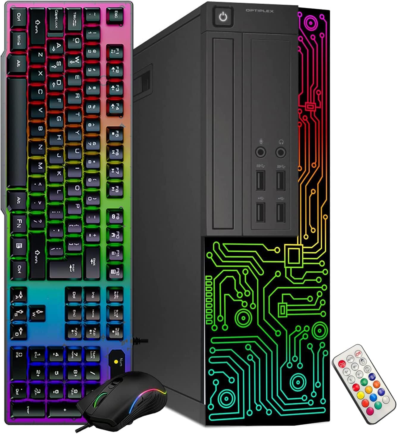 كمبيوتر مكتبي ديل OptiPlex RGB مجدد بمعالج Intel Core i7 وذاكرة 16 جيجابايت SSD 512 جيجابايت مع شاشة 24 بوصة وإكسسوارات RGB