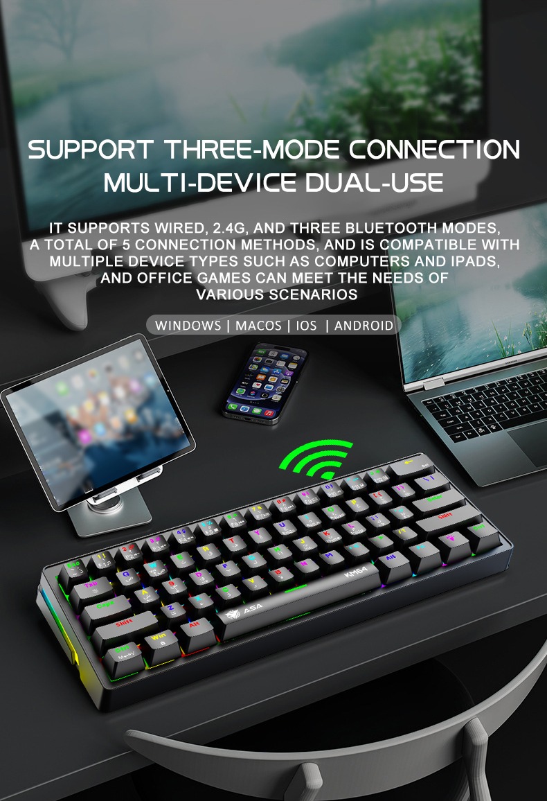 كيبورد ميكانيكي وماوس ASA KM64 بإضاءة RGB للألعاب