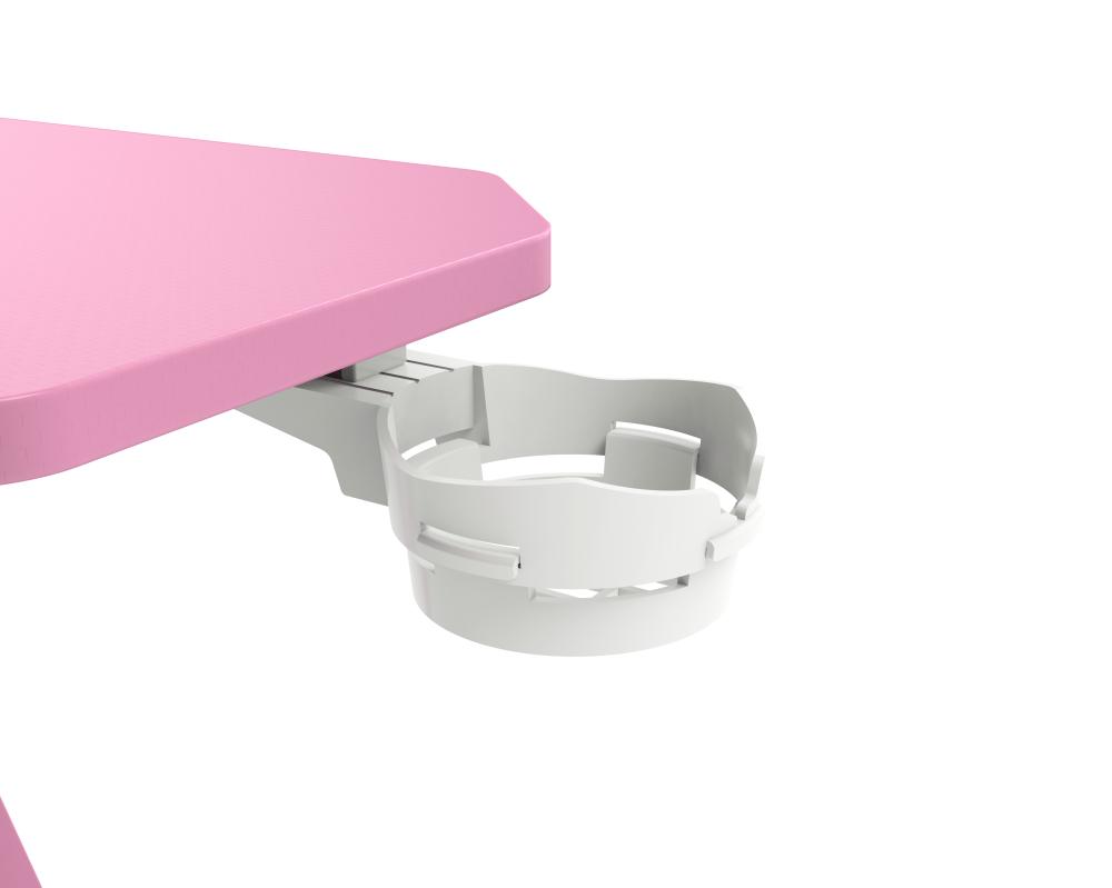 ASA Z shaped pink gaming desk with extended mouse pad and headphone hook