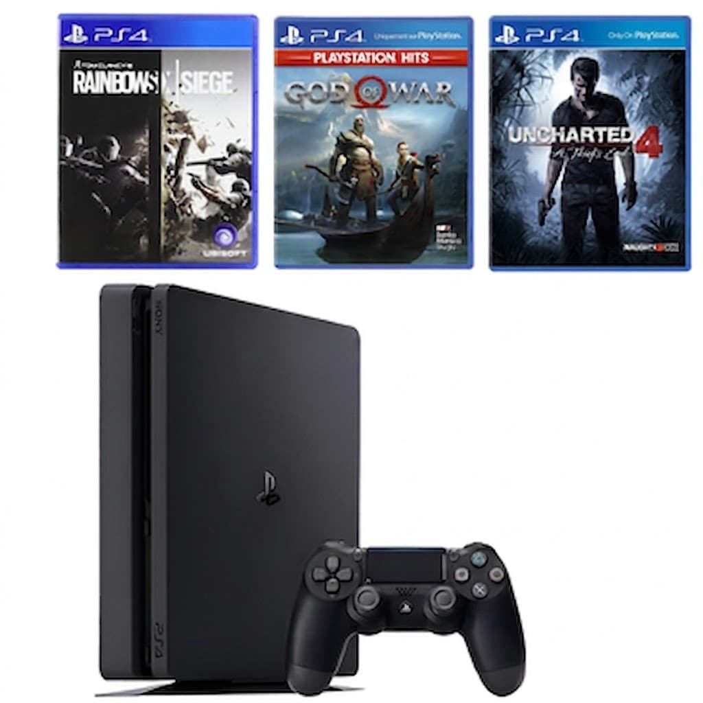 PS4 Slim 500GB Refurbished God of War Uncharted 4 Rainbow Six Siege Bundle