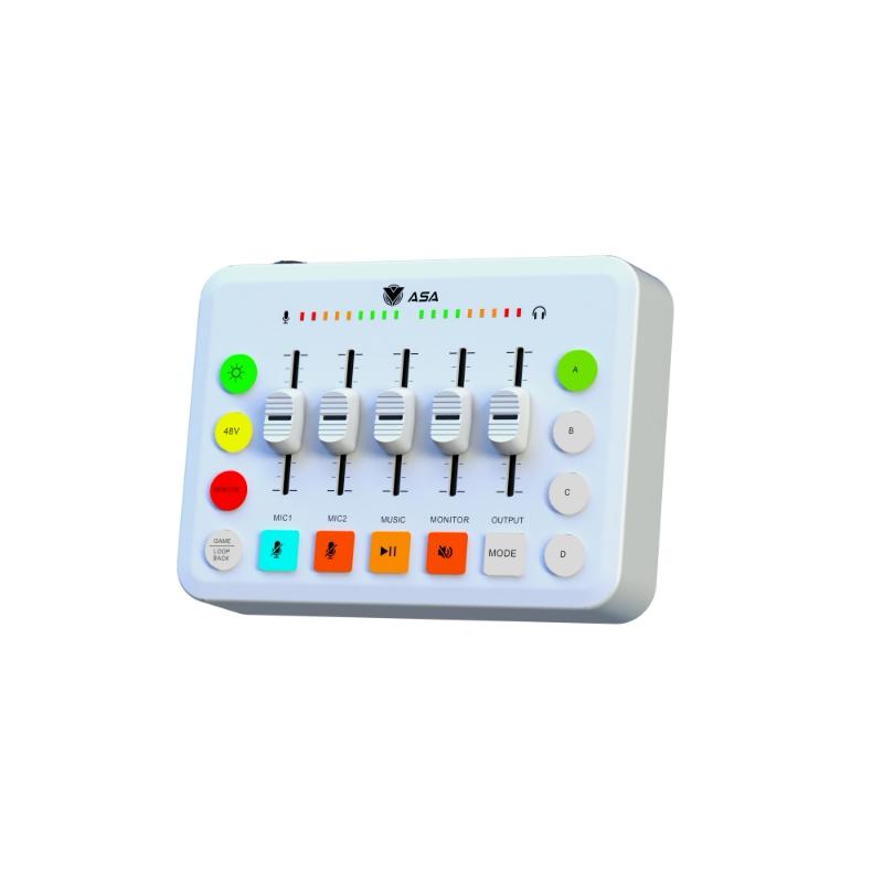 ASA A99 Professional Audio Mixer with 48V Phantom Power and advanced audio controls for streaming, podcasting, and recording.