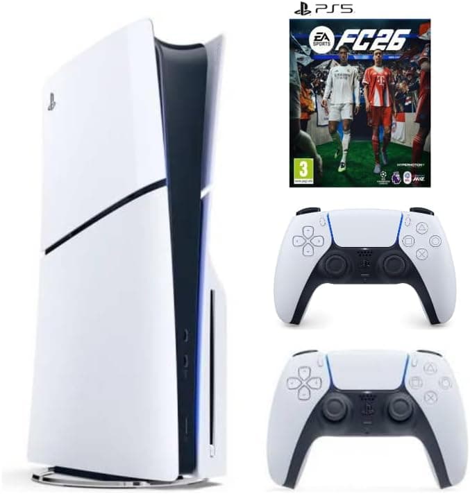 PS5 Slim Disc Edition Bundle with Extra Controller and FC26 Game Renewed