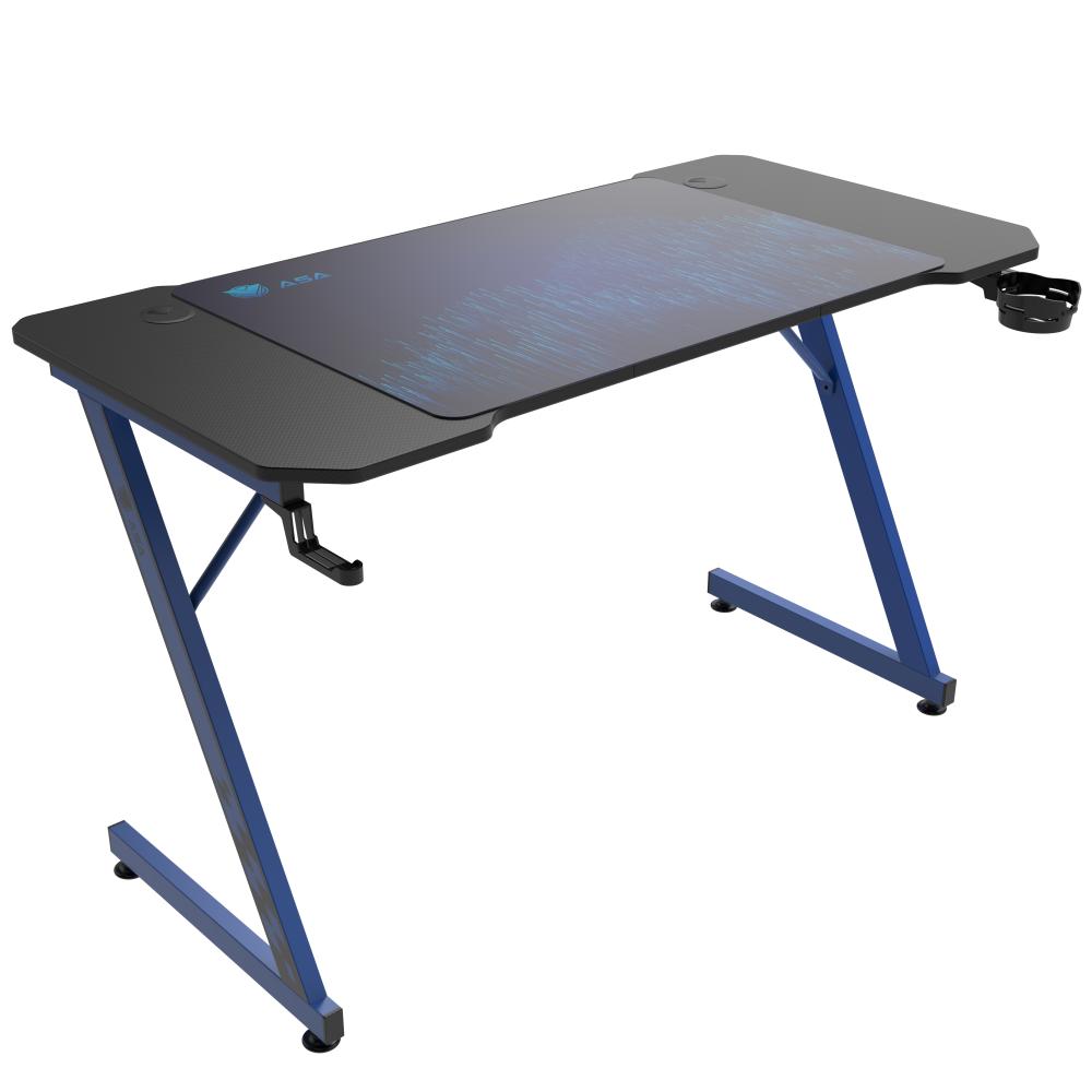 ASA Z Model Gaming Desk in Blue with Extended Mouse Pad and Headphone Hook