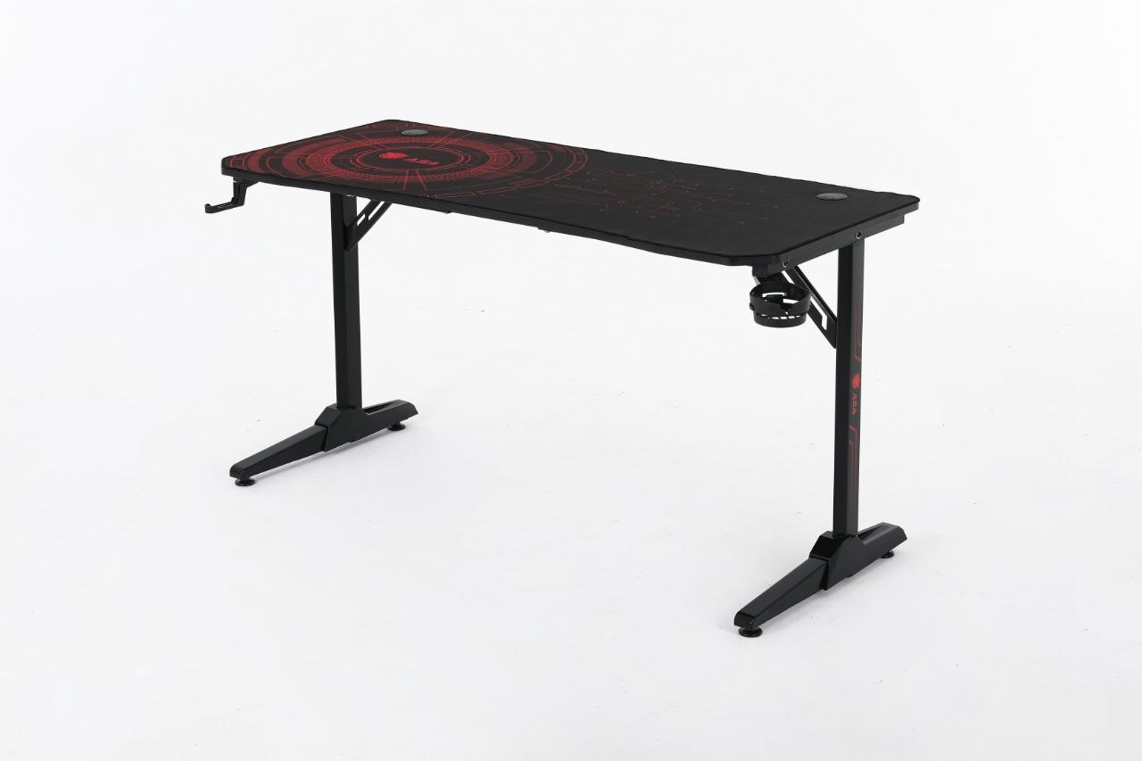 ASA Gaming Desk in black and red featuring a cup holder and headphone hook.