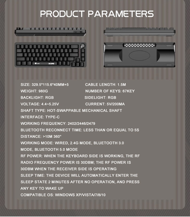 ASA SCORE Wireless Mechanical Gaming Keyboard with RGB Lighting
