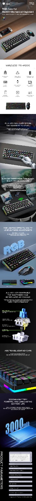 كيبورد ميكانيكي وماوس ASA KM64 بإضاءة RGB للألعاب